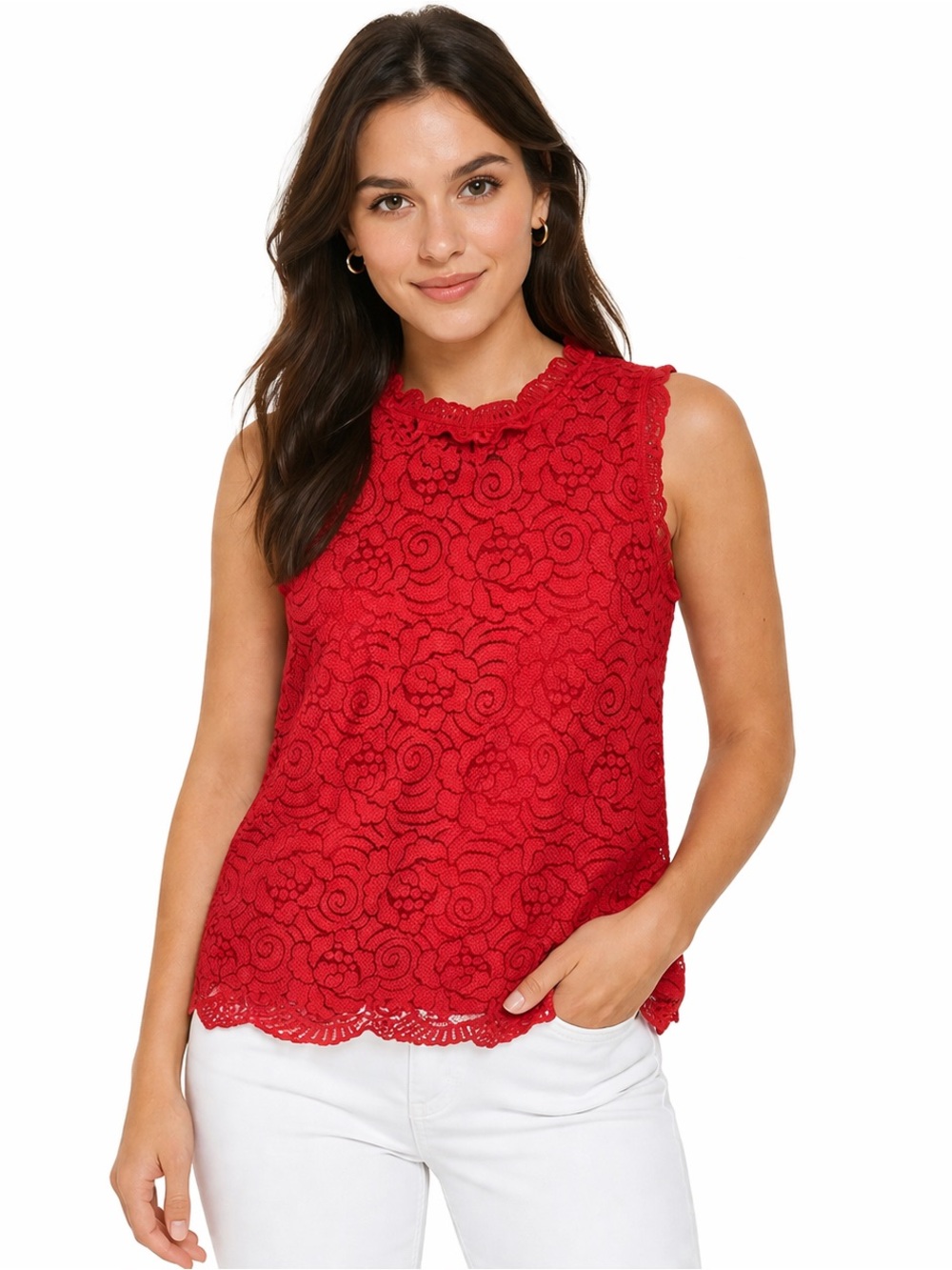Banana Republic M Women's Coral Layered Lace Tank Top Floral Cotton Blend